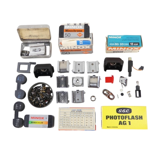 147 - A collection of Minox camera accessories - including two packets of flash blubs, an unexposed Agfa M... 