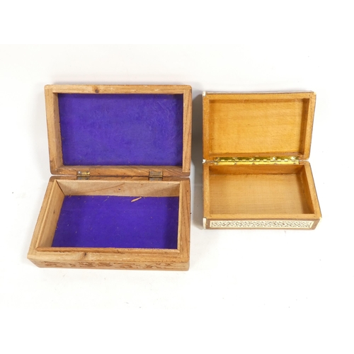 18 - An early 20th century Damascus ware wooden and inlaid box - square, the hinged cover incorporating m... 