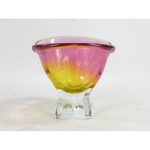 201 - A Murano glass vase - pink and yellow graduated with a clear base, 17cm high.