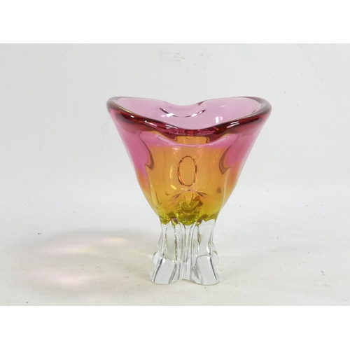 201 - A Murano glass vase - pink and yellow graduated with a clear base, 17cm high.