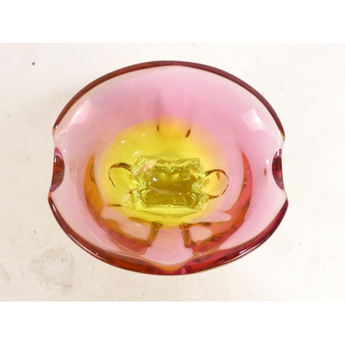 201 - A Murano glass vase - pink and yellow graduated with a clear base, 17cm high.