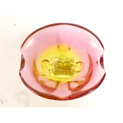 201 - A Murano glass vase - pink and yellow graduated with a clear base, 17cm high.