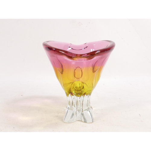 201 - A Murano glass vase - pink and yellow graduated with a clear base, 17cm high.