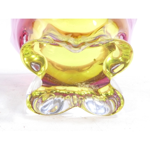 201 - A Murano glass vase - pink and yellow graduated with a clear base, 17cm high.