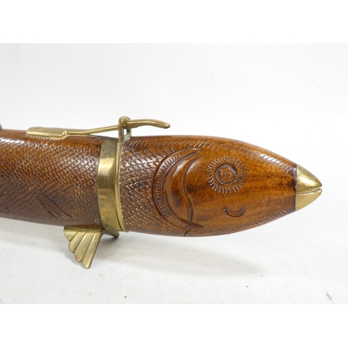 21 - A 20th century Indian carving set - modelled as a fish with brass mounts.