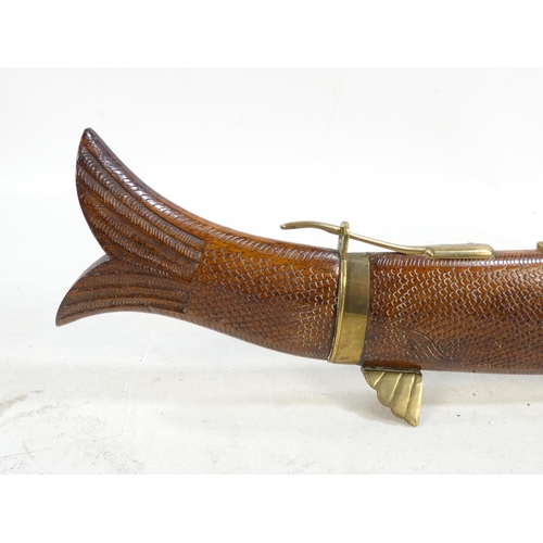 21 - A 20th century Indian carving set - modelled as a fish with brass mounts.