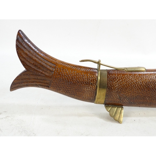 21 - A 20th century Indian carving set - modelled as a fish with brass mounts.