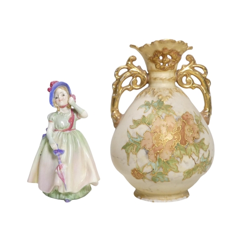 220 - A Royal Doulton figure - Babie HN1679, 12cm high, together with a continental blush potted vase, tub... 