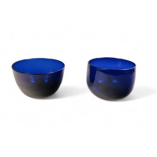 229 - A pair of 19th century Bristol blue finger bowls - 14cm diameter, together with two further similar ... 