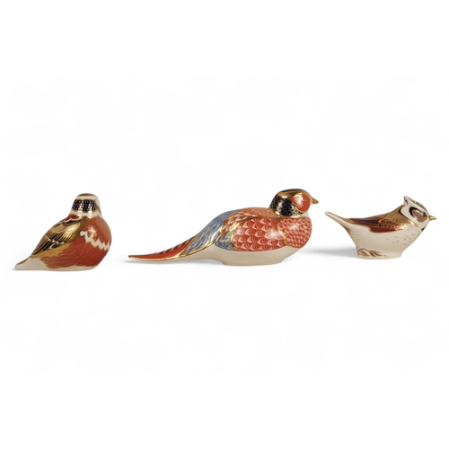 237 - A Royal Crown Derby pheasant paperweight - 7cm high, together with two further birds. (3)