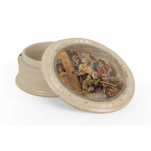 245 - A group of four Prattware pot lids - including Chin Chew River, Uncle Tom, Country Quarters and Fish... 