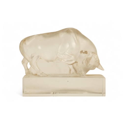 249 - A Lalique frosted glass Taureau paperweight in the form of a bull - frosted and clear glass, etched ... 