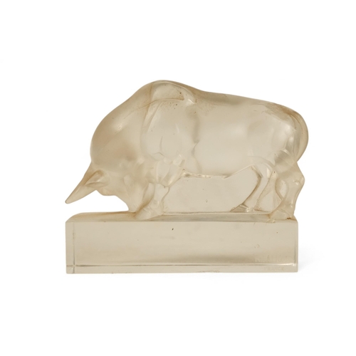 249 - A Lalique frosted glass Taureau paperweight in the form of a bull - frosted and clear glass, etched ... 