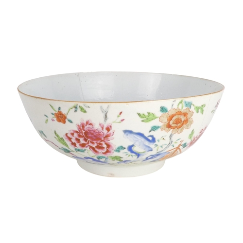 303 - A 19th century Chinese famille verte bowl - decorated in enamels with flowers and a bridge, raised o... 