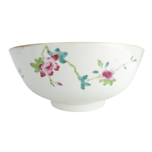 303 - A 19th century Chinese famille verte bowl - decorated in enamels with flowers and a bridge, raised o... 