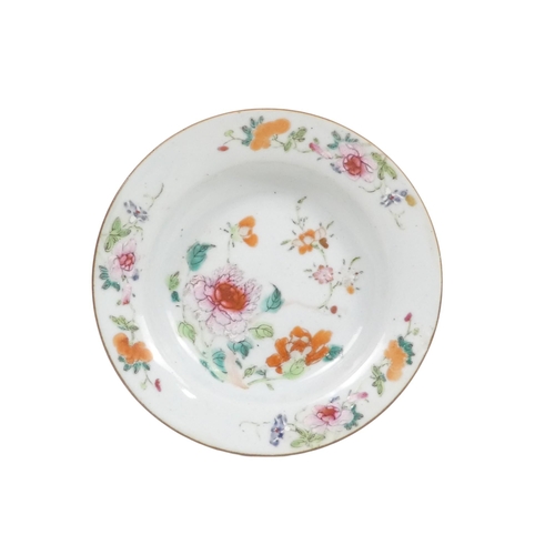 312 - A 19th century Chinese famille verte dish - decorated in enamels with chrysanthemums, 16cm diameter.