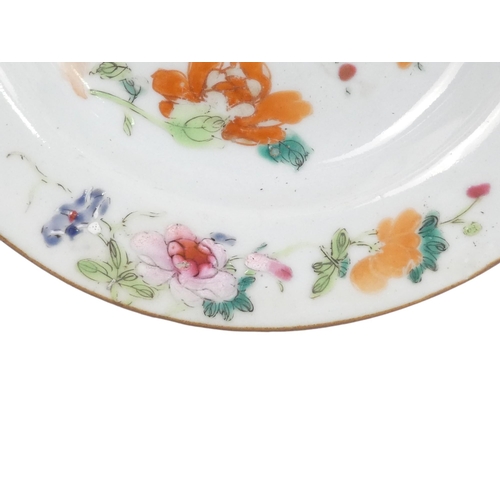 312 - A 19th century Chinese famille verte dish - decorated in enamels with chrysanthemums, 16cm diameter.