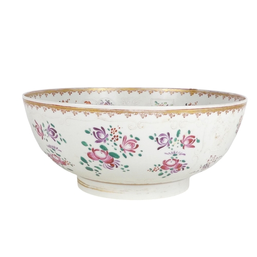 322 - A 19th century Samson armorial punch bowl - famille rose decorated in enamels with floral sprigs, 29... 