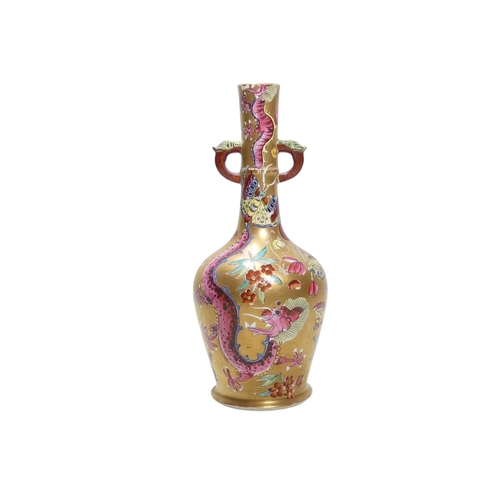 333 - An early 20th century Chinese vase - with narrow neck and twin handles, decorated with dragons and f... 