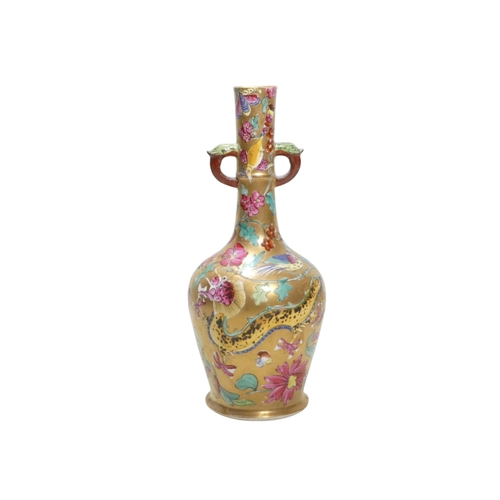 333 - An early 20th century Chinese vase - with narrow neck and twin handles, decorated with dragons and f... 