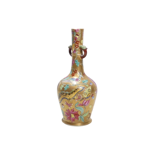 333 - An early 20th century Chinese vase - with narrow neck and twin handles, decorated with dragons and f... 