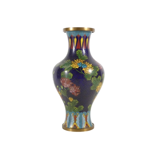 334 - A pair of early 20th century cloisonne vases - of baluster form, decorated with flowers on a blue gr... 