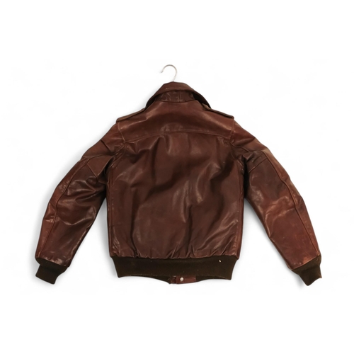 393 - An American Schott of New York brown leather flying jacket - internal label inscribed  'I-S-674-M-S'... 