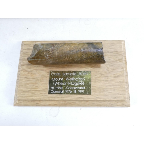 4 - A quantity of Cornish core samples - two mounted on oak plaques, from the Mount Wellington (Wheal Ma... 