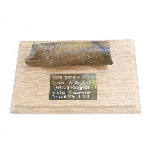 4 - A quantity of Cornish core samples - two mounted on oak plaques, from the Mount Wellington (Wheal Ma... 