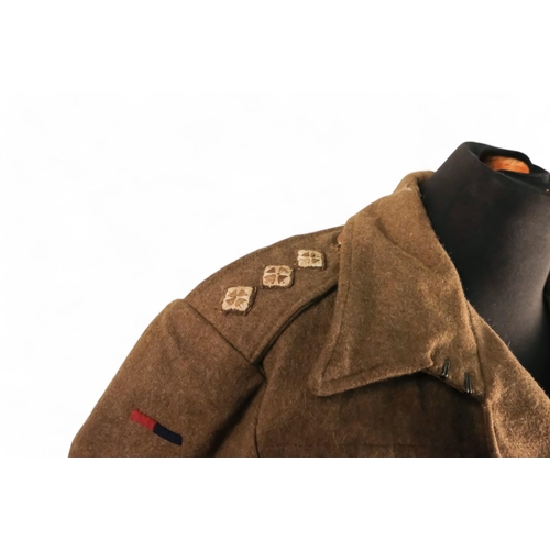 431 - A khaki Melton wool officers greatcoat - Royal Engineers brass buttons, together with serge battledr... 