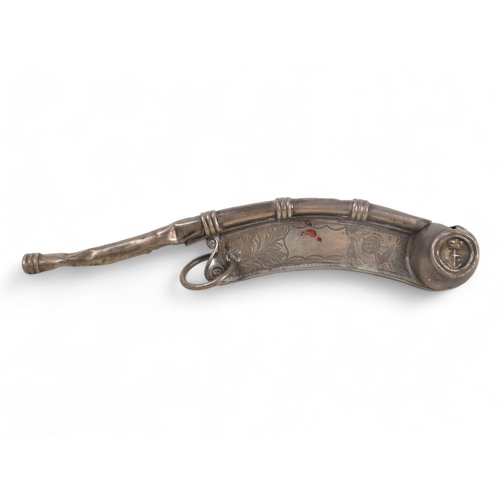 494 - A silver Bosun's whistle - Birmingham 1856, Hilliard & Thomason, Royal Navy, engraved with thistles,... 