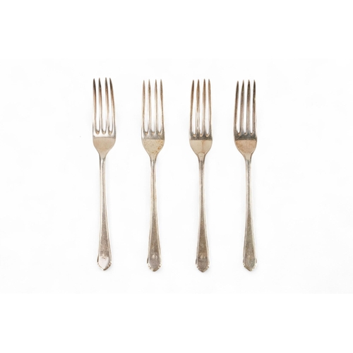 508 - A set of four silver dessert forks - Birmingham 1935, engraved with ownership initials, 212g.