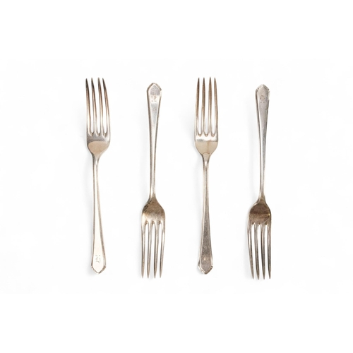 508 - A set of four silver dessert forks - Birmingham 1935, engraved with ownership initials, 212g.