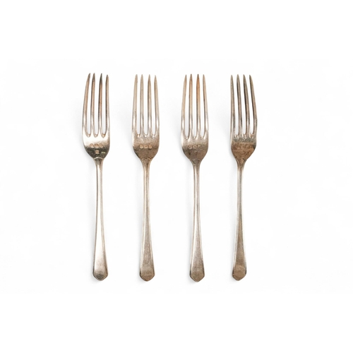 508 - A set of four silver dessert forks - Birmingham 1935, engraved with ownership initials, 212g.