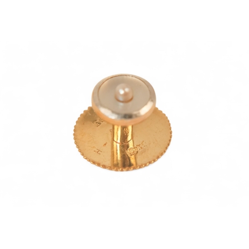 592 - A boxed set of 18ct gold shirt studs and cufflinks - mother-of-pearl and pearl set, 15.6g.