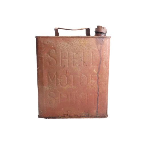 64 - An early 20th century Shell Motor Spirit (petrol) can - 2 gallons, painted red with original brass c... 