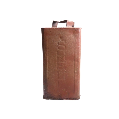 64 - An early 20th century Shell Motor Spirit (petrol) can - 2 gallons, painted red with original brass c... 