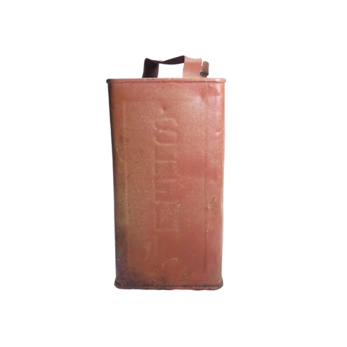 64 - An early 20th century Shell Motor Spirit (petrol) can - 2 gallons, painted red with original brass c... 