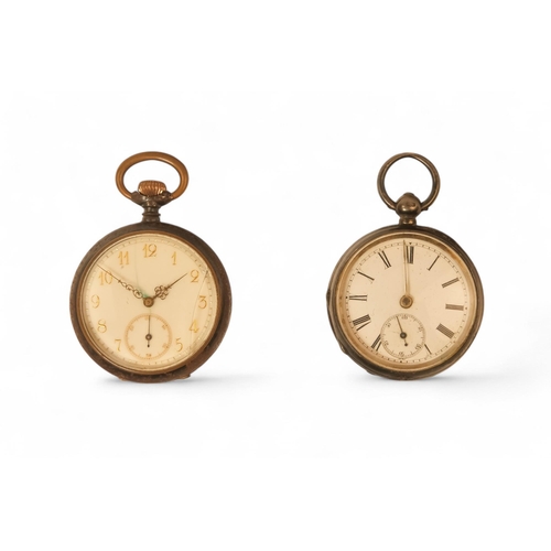 703 - A steel cased pocket watch - the white dial with gilt Arabic numerals and a subsidiary second dial, ... 