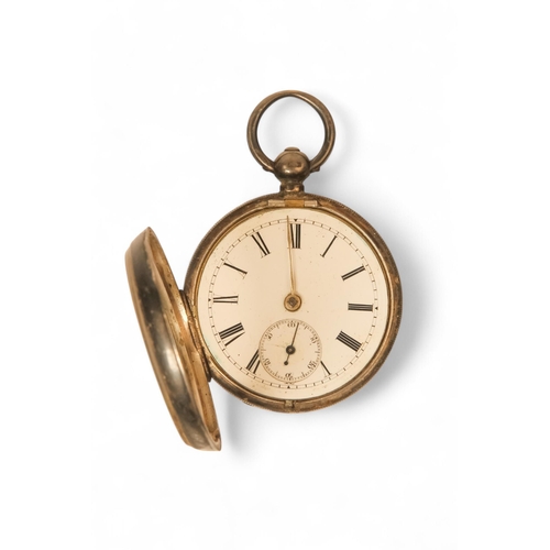 703 - A steel cased pocket watch - the white dial with gilt Arabic numerals and a subsidiary second dial, ... 