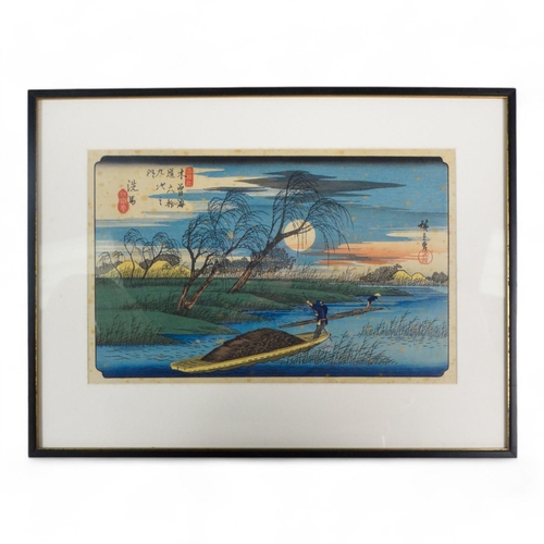 732 - After Utagawa Hiroshige  Moonlight on the River at Seba Reprint of original, No. 32 of The Sixty-Nin... 