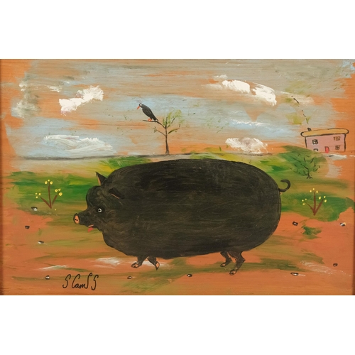 748 - # Steve CAMPS (Cornish contemporary b. 1957) This Little Piggy Went To Market  Oil on board Signed l... 