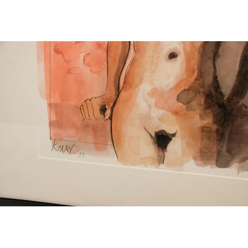 755 - K. MAY (British Contemporary) Female Nude Watercolour on paper Signed lower left Framed and glaze  P... 