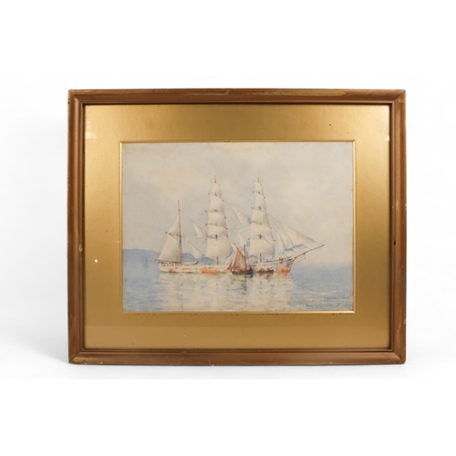 756 - Frederick MASSEY (XIX-XX) Schooner And Rowing Boat Watercolour Signed lower right Framed and glazed ... 