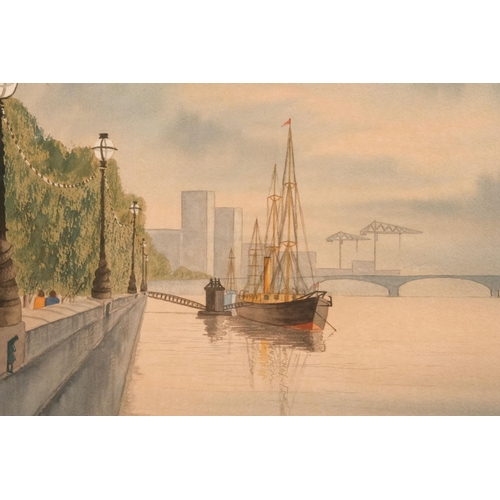 767 - Bill HOLKHAM (British contemporary) Sunset On The Thames Watercolour Signed lower right and artist's... 