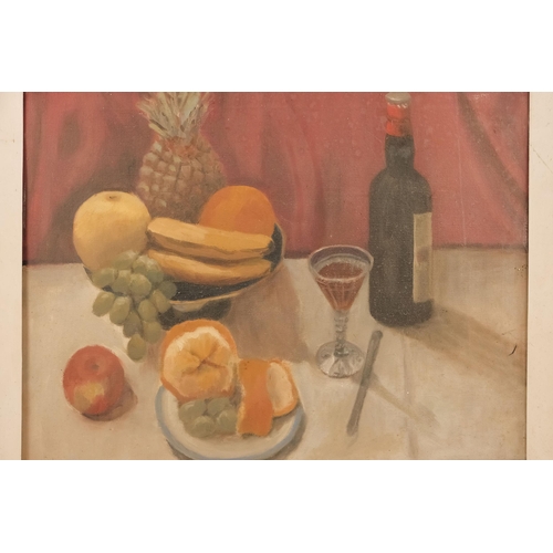 772 - Still Life Fruit and Wine Oil on canvas Framed  Picture size 48 x 59cm Overall size 58 x 68.5cm