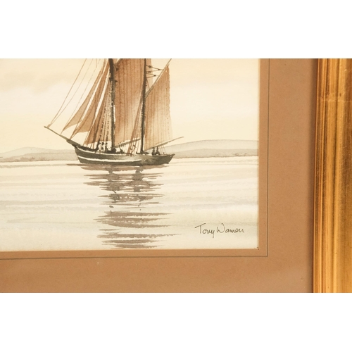 776 - Tony WARREN (1930-1994) Two Ships Under Sail Watercolour Signed lower right  Framed and glazed  Pict... 