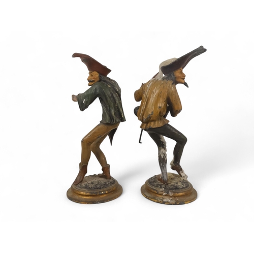 8 - A pair of late 19th century continental spelter candlesticks - modelled as grotesque jesters, 28cm h... 