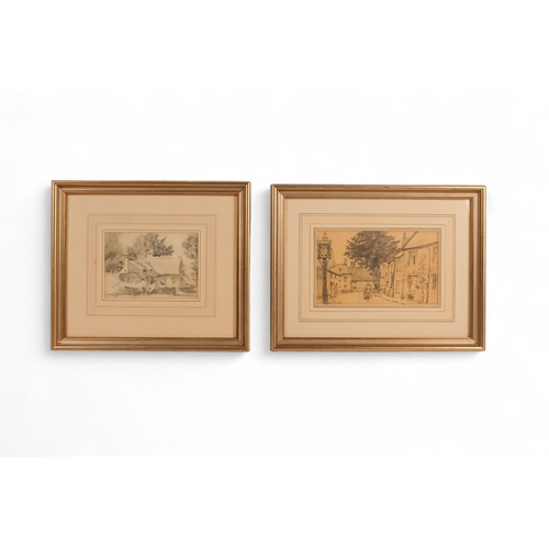 842 - Early 20th Century British School Village Street  Pencil on paper  Framed and glazed Picture size 14... 