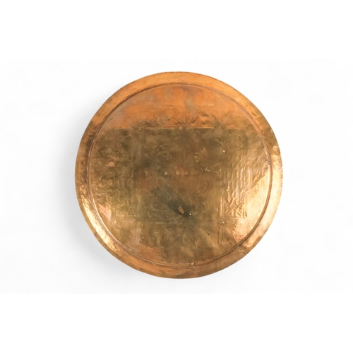 85 - An early 20th century Ottoman brass tray - circular and inlaid with white metal and copper, 34cm dia... 